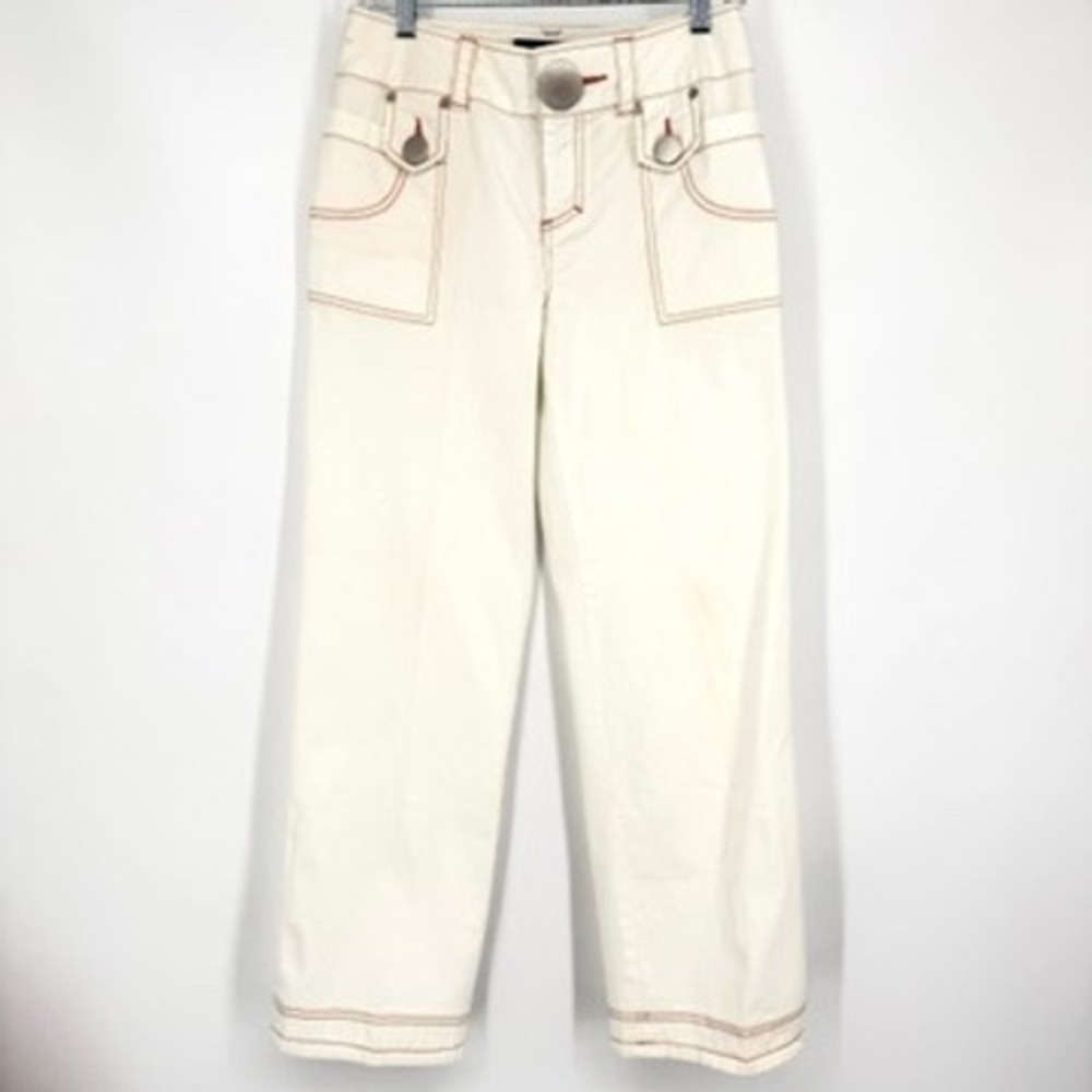 Vintage MetroStyle Wide Leg Pants White Orange Contrast Stitch Y2K Utility 4